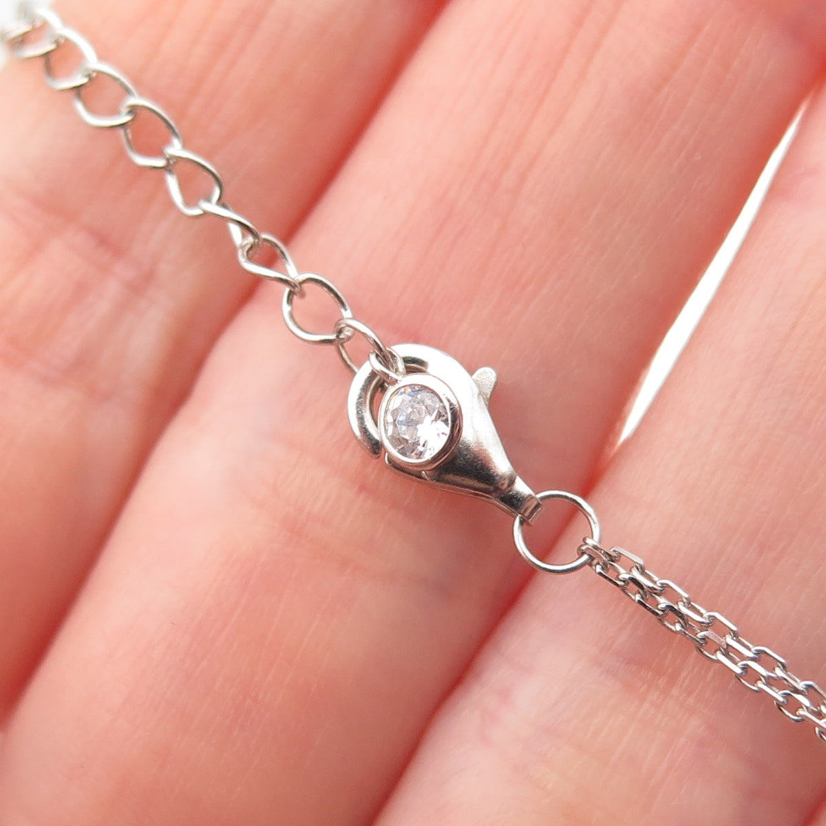 925 Sterling Silver Round & Emerald-Cut C Z Double Cable Chain Necklace 14-18"