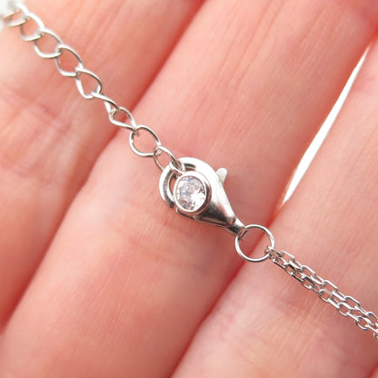 925 Sterling Silver Round & Emerald-Cut C Z Double Cable Chain Necklace 14-18"