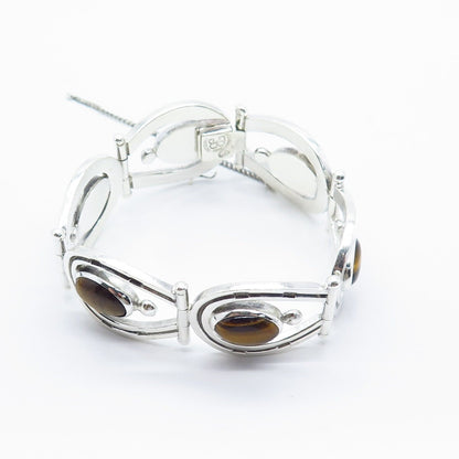 925 Sterling Silver Vintage Mexico Los Ballesteros Tiger Eye Gem Bracelet 7"