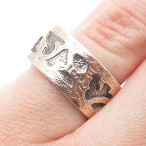 900 Silver 2-Tone Vintage Guatemala Tribal Oxidized Band Ring Size 6.75