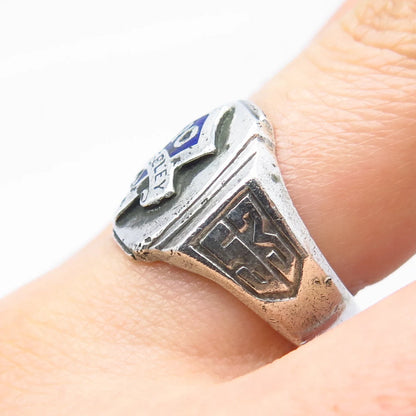 925 Sterling Silver Vintage Enamel "Greeley" Ring Size 8.75