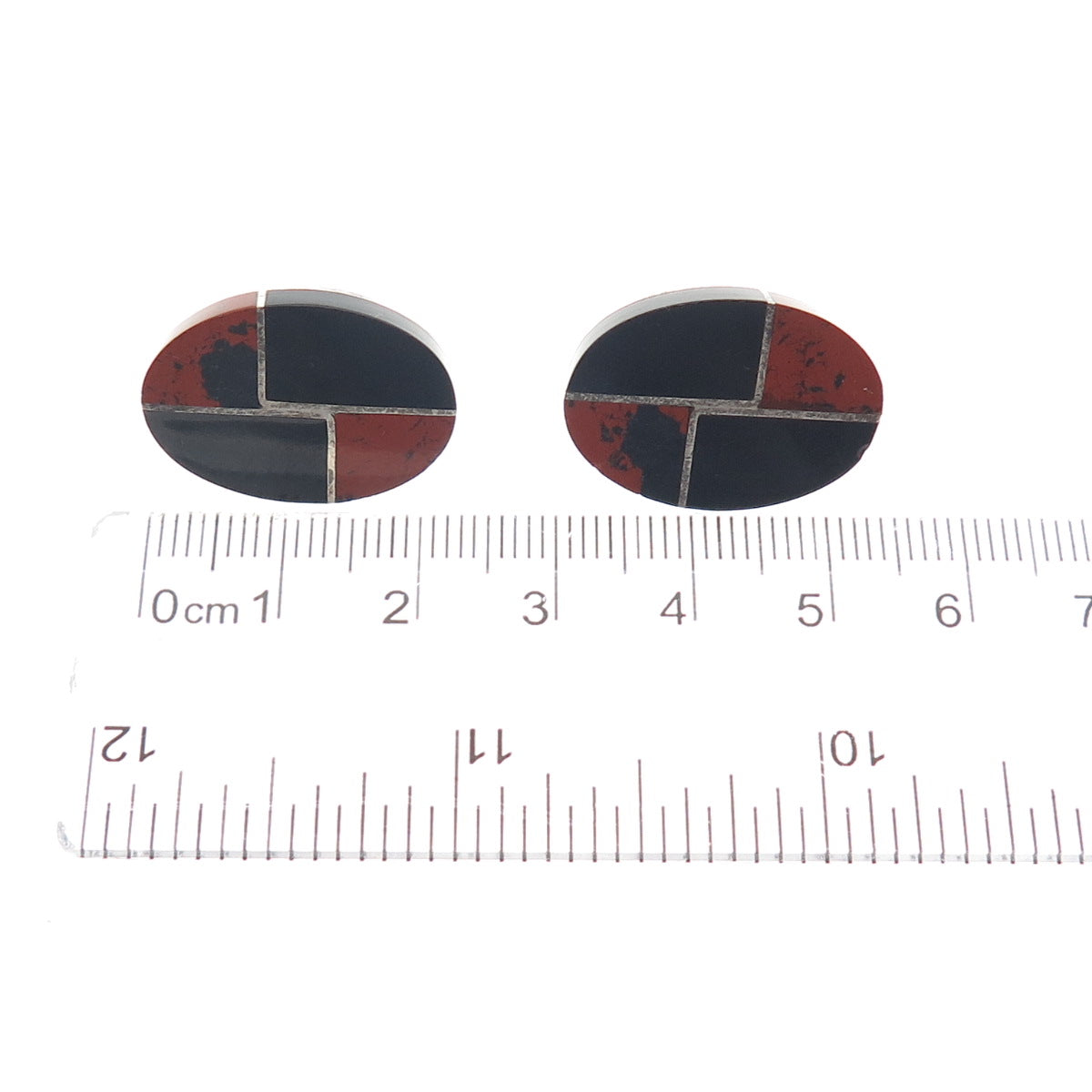 925 Sterling Silver Vintage Mexico Real Red Jasper Black Onyx Modernist Earrings