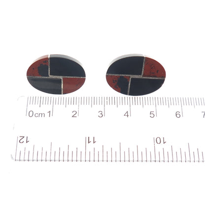925 Sterling Silver Vintage Mexico Real Red Jasper Black Onyx Modernist Earrings