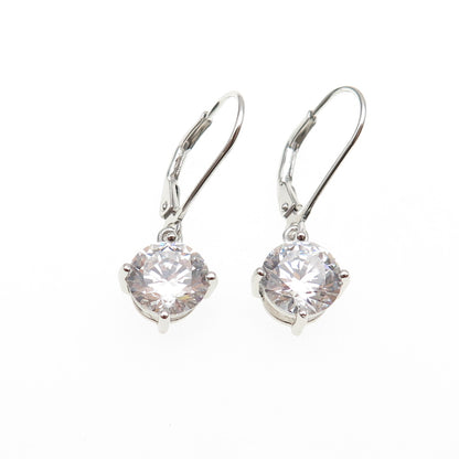 925 Sterling Silver Round-Cut C Z Dangle Earrings