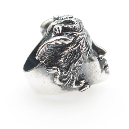 925 Sterling Silver Vintage Medusa Oxidized Statement Ring Size 10.25