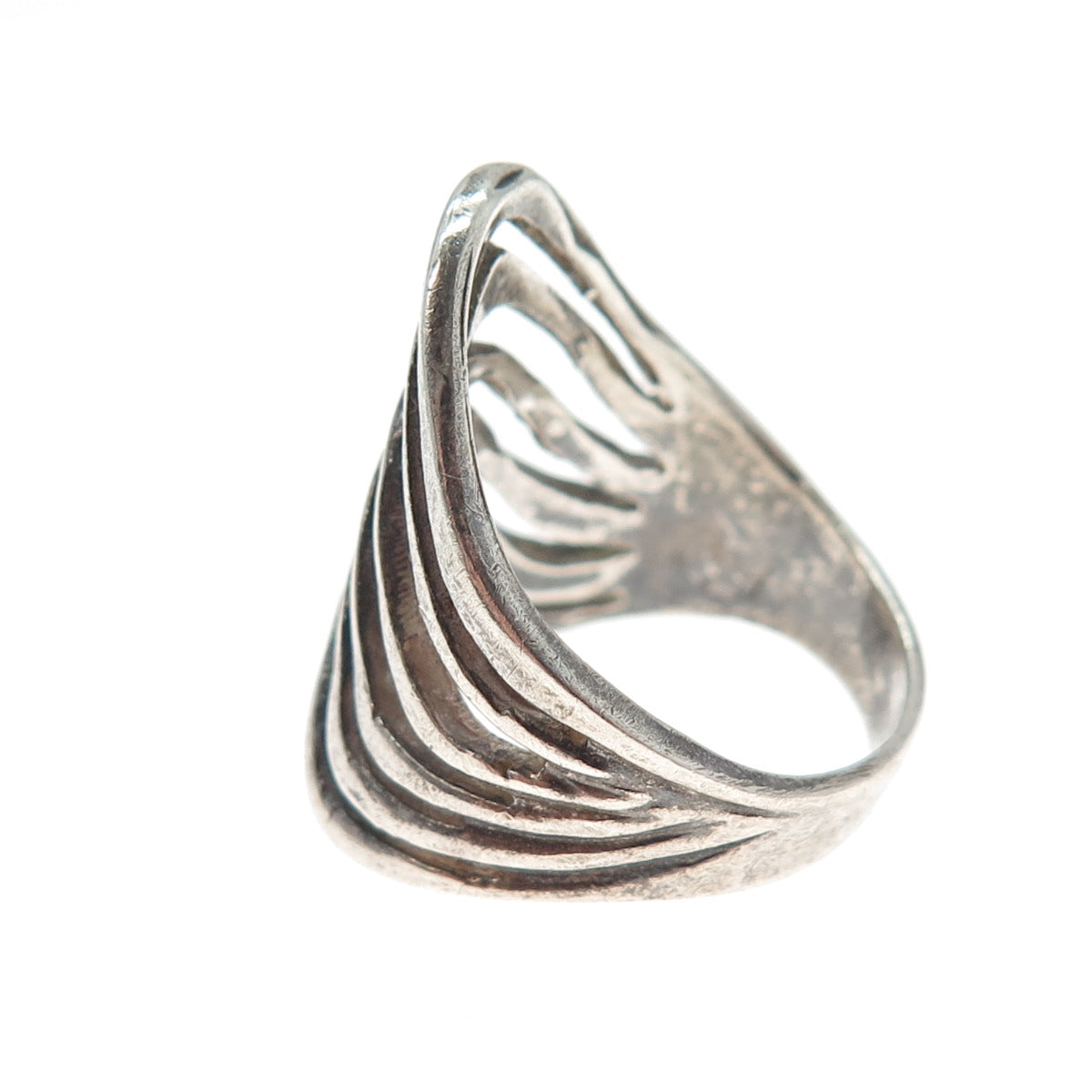925 Sterling Silver Vintage Modernist Multi-Row Wavy Oxidized Ring Size 8