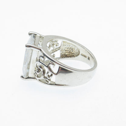 925 Sterling Silver Radiant-Cut C Z Ornate Ring Size 7