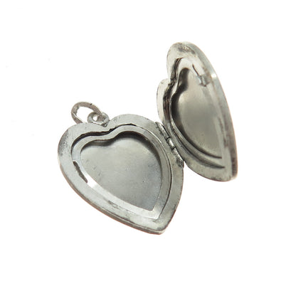 LESTAGE 925 Sterling Silver Antique Art Deco Engraved Heart Locket Pendant