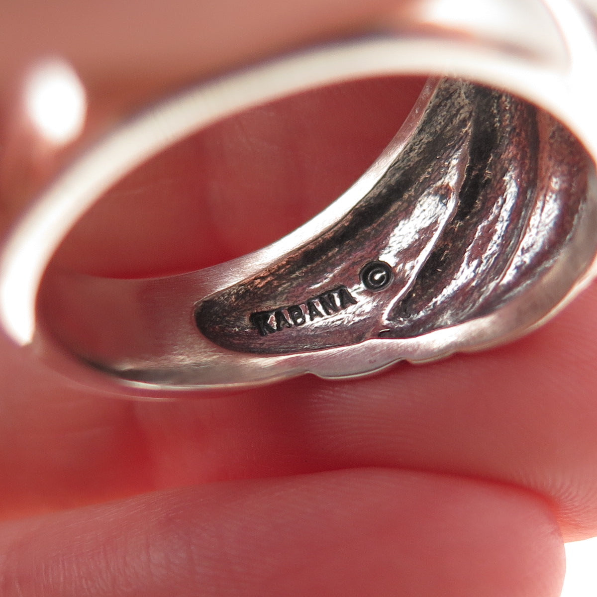 Kabana 925 Sterling Silver Vintage Modernist Oxidized Ring Size 10.25