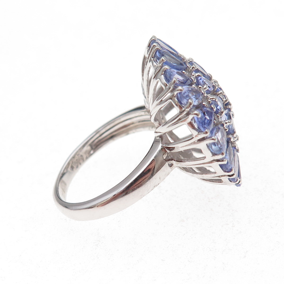 925 Sterling Silver Real Tanzanite & White Topaz Statement Ring Size 8.5