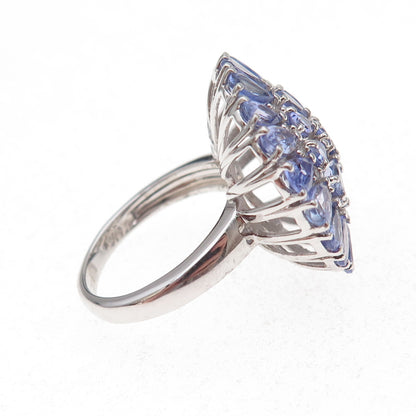 925 Sterling Silver Real Tanzanite & White Topaz Statement Ring Size 8.5