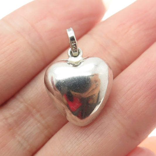 925 Sterling Silver Vintage Smooth Puffy Heart 3D Pendant