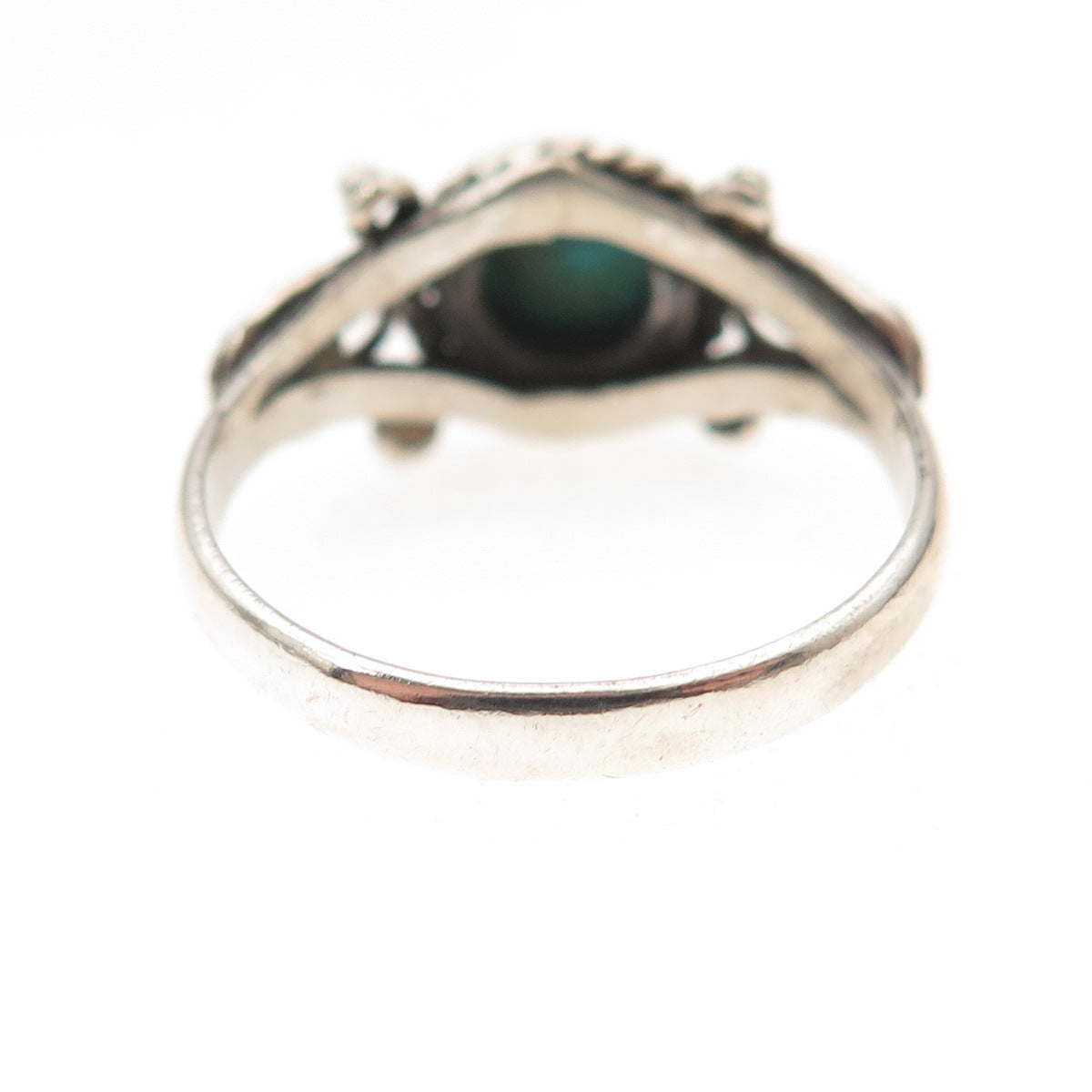 925 Sterling Silver Vintage Real Turquoise Oxidized Ring Size 7.75