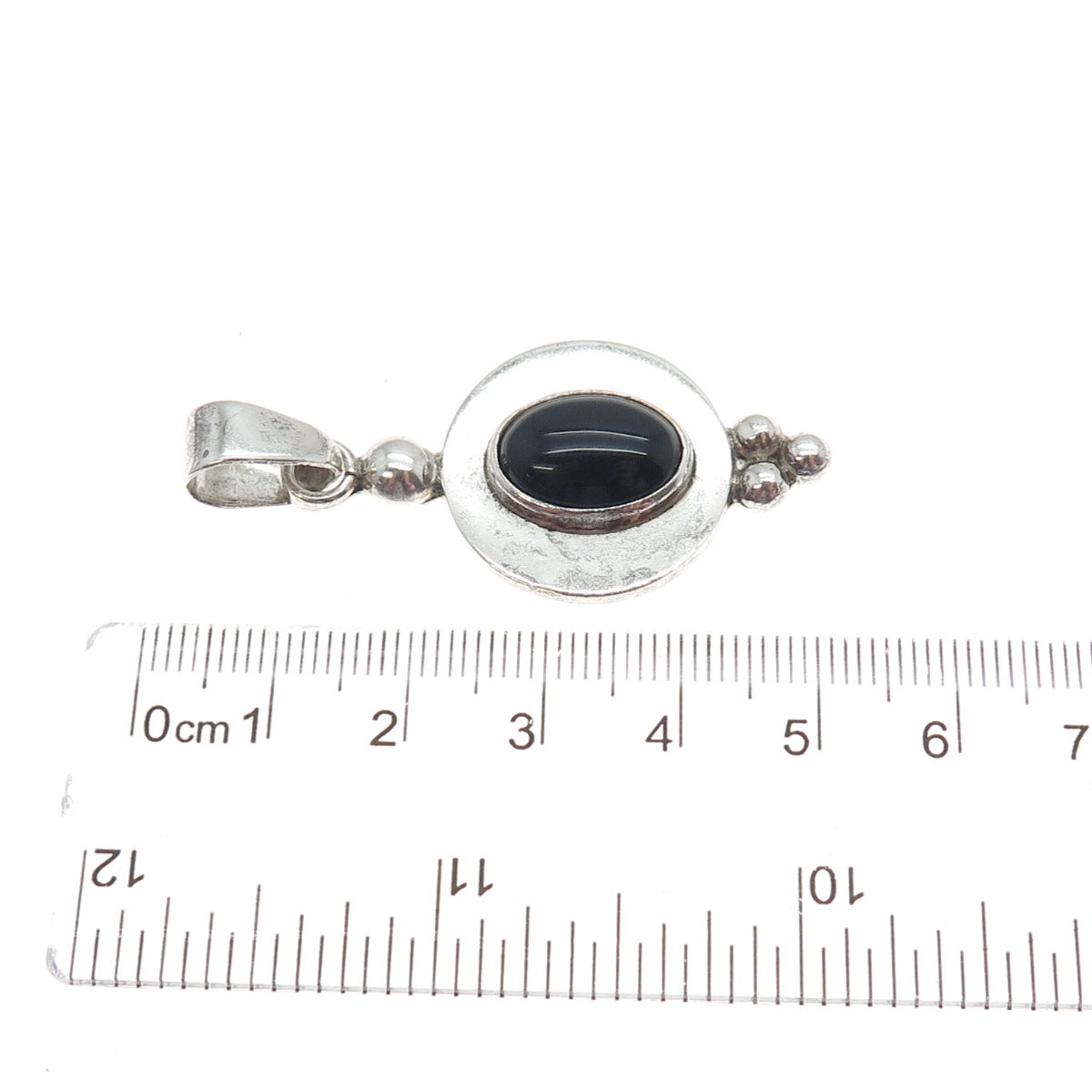 925 Sterling Silver Vintage CII Mexico Real Black Onyx Modernist Charm Pendant