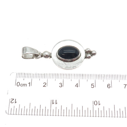 925 Sterling Silver Vintage CII Mexico Real Black Onyx Modernist Charm Pendant