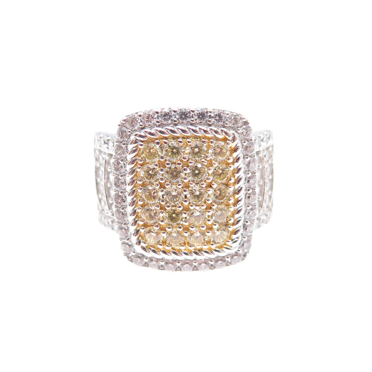925 Sterling Silver 2-Tone Round-Cut Canary & White C Z Ring Size 7