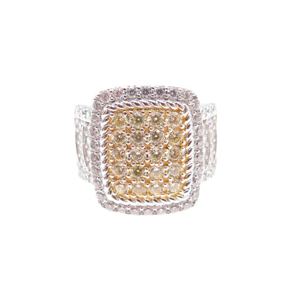 925 Sterling Silver 2-Tone Round-Cut Canary & White C Z Ring Size 7