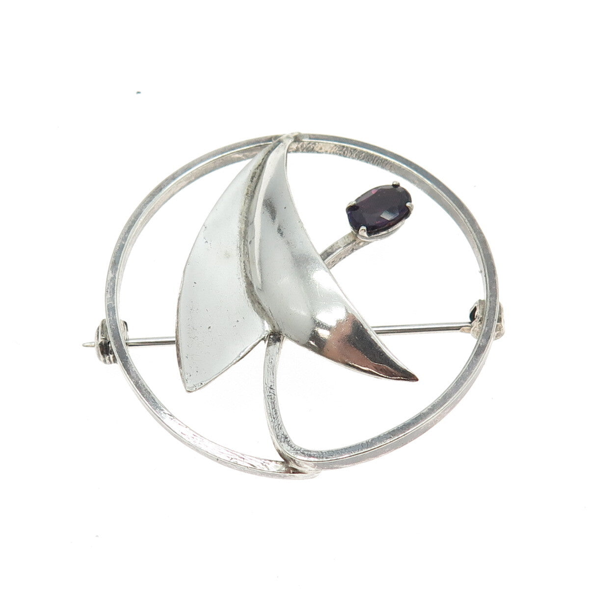 925 Sterling Silver Vintage Real Tourmaline Gemstone Modernist Pin Brooch