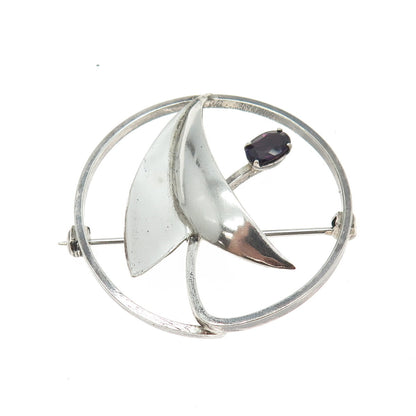 925 Sterling Silver Vintage Real Tourmaline Gemstone Modernist Pin Brooch