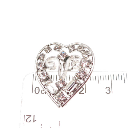 Phyllis 925 Sterling Silver Antique Art Deco Rhinestone Heart Charm Pendant