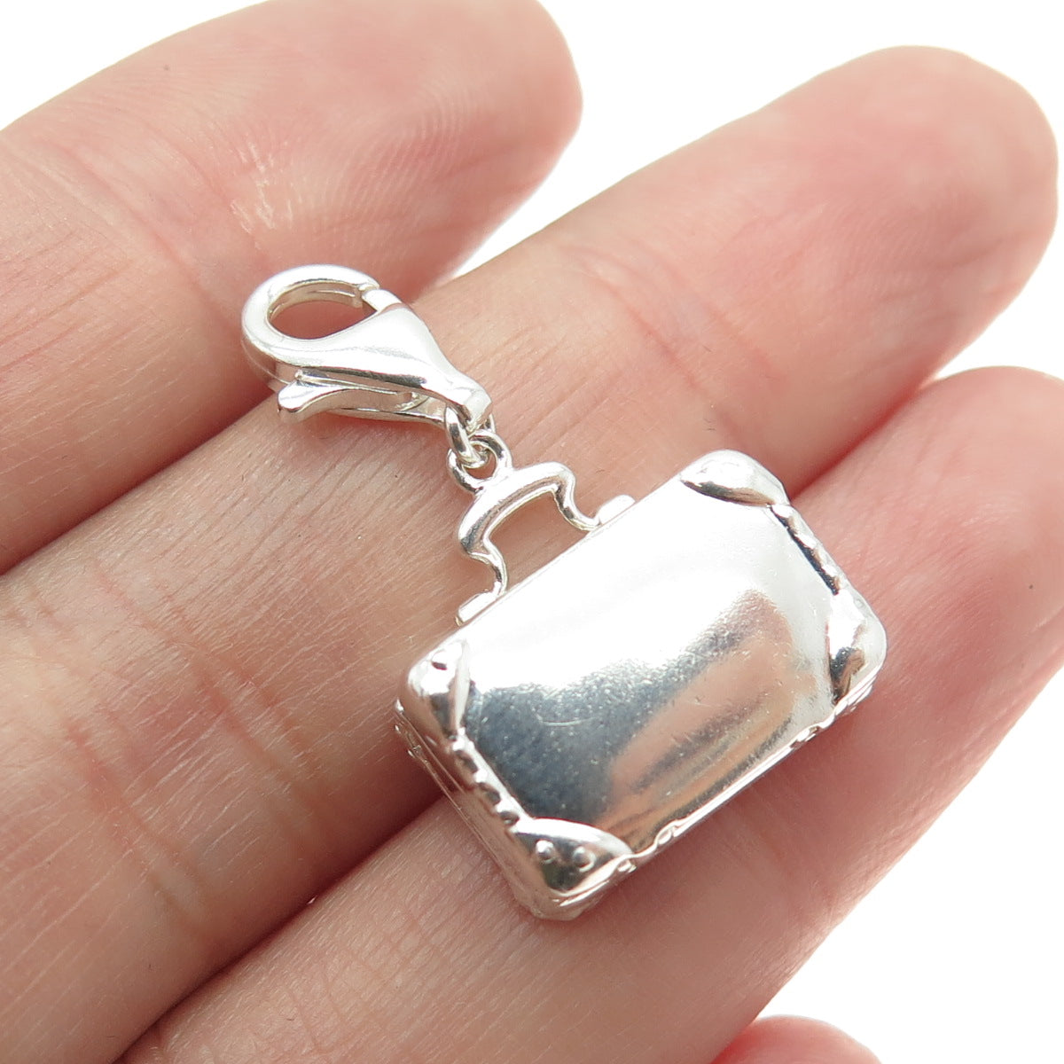 925 Sterling Silver Vintage Travel Case Lobster Clasp Locket Minimalist Pendant