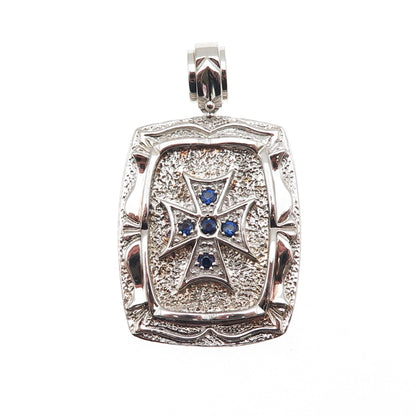 Jolusa 925 Sterling Silver Real Round-Cut Sapphire Maltese Cross Pendant