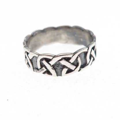 925 Sterling Silver Vintage Celtic Knot Oxidized Band Ring Size 6.25