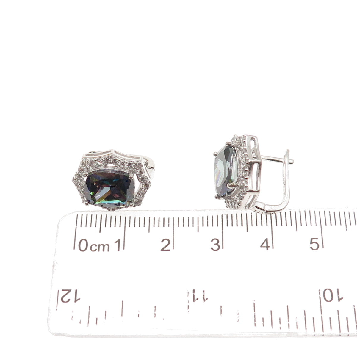 925 Sterling Silver Real Mystic Quartz & C Z Earrings
