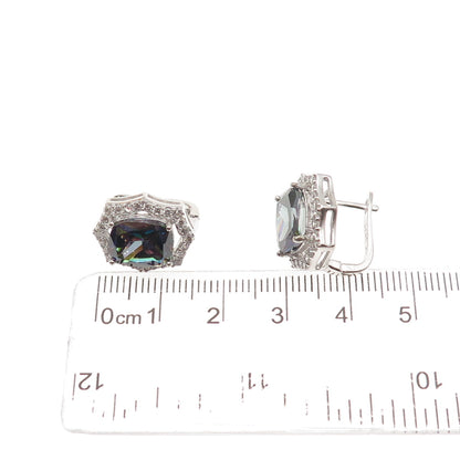 925 Sterling Silver Real Mystic Quartz & C Z Earrings