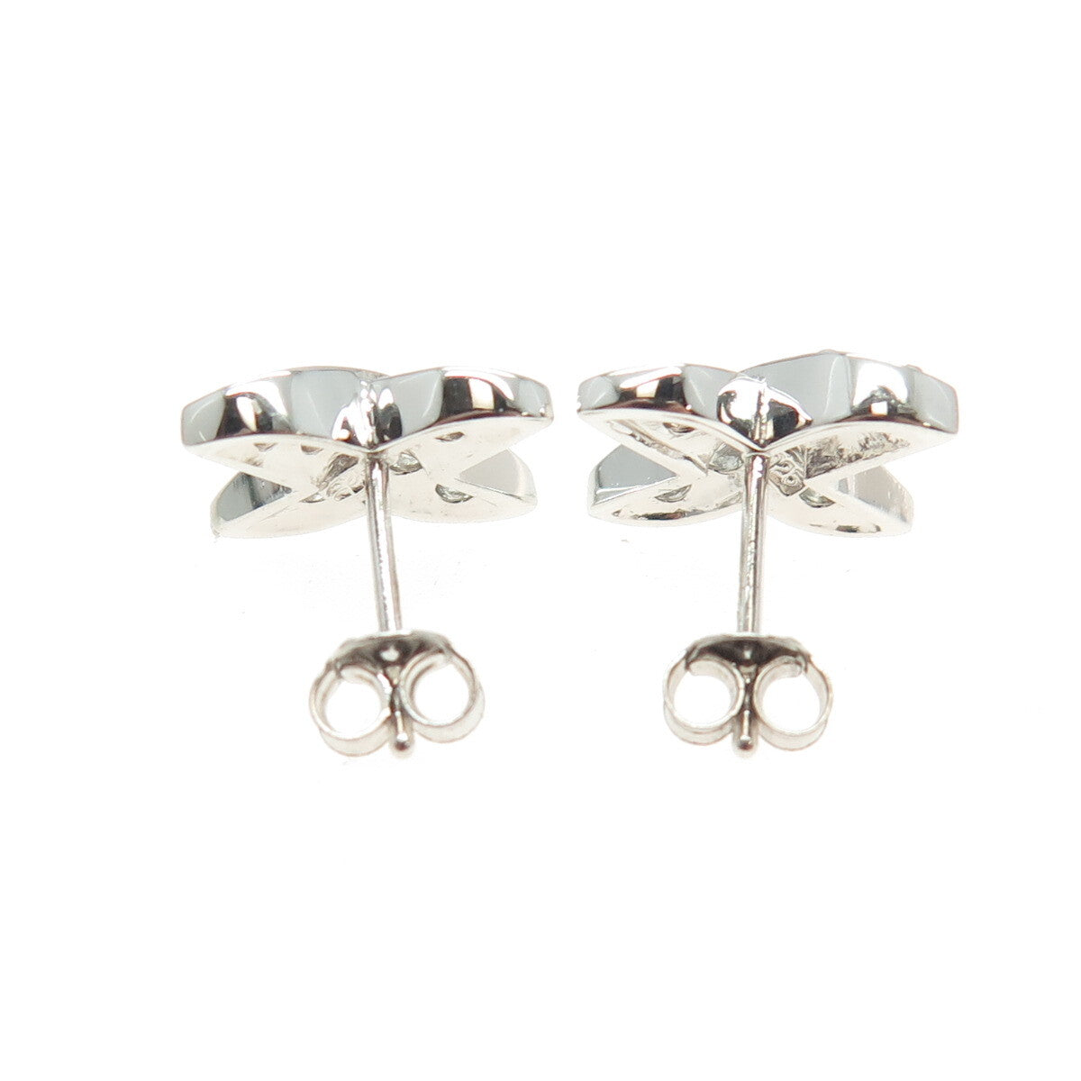 925 Sterling Silver Round-Cut C Z "X" Shape Earrings
