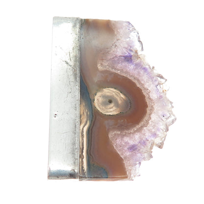 KRIS PERRY Sterling Silver Vintage 1988 Real Agate & Ametrine Modernist Brooch