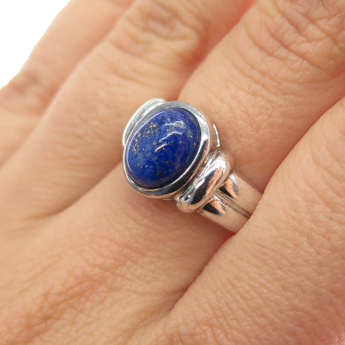 ROSS SIMONS 925 Sterling Silver Vintage Real Lapis Modernist Ring Size 7.25