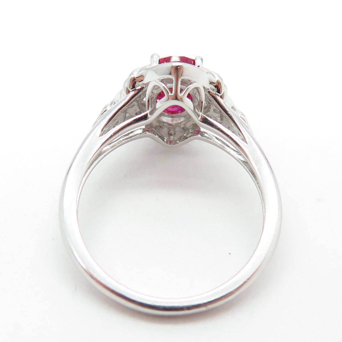 925 Sterling Silver Lab-Created Ruby & C Z Ring Size 7