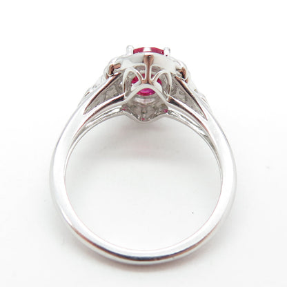 925 Sterling Silver Lab-Created Ruby & C Z Ring Size 7