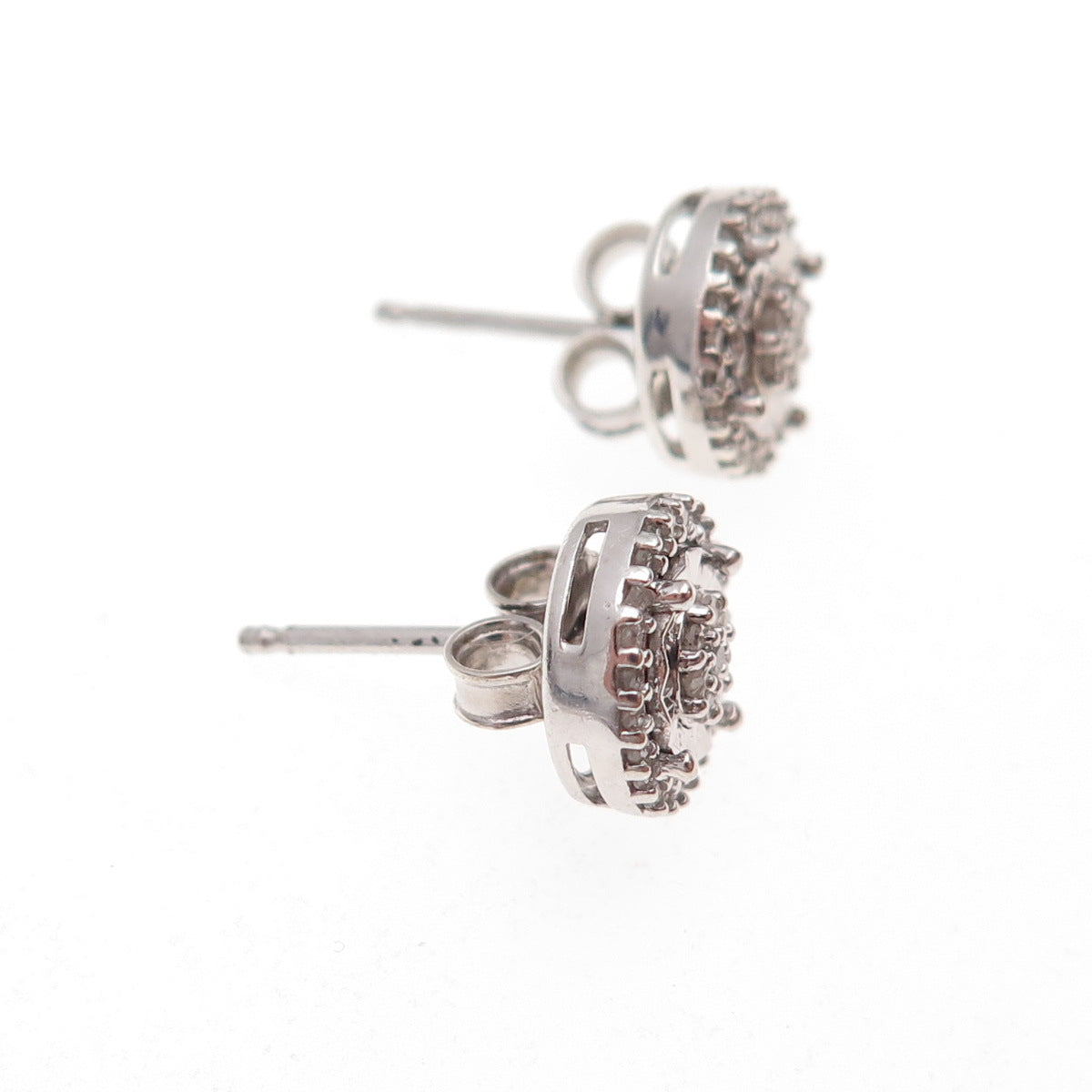 925 Sterling Silver Real Round-Cut Diamond Stud Earrings