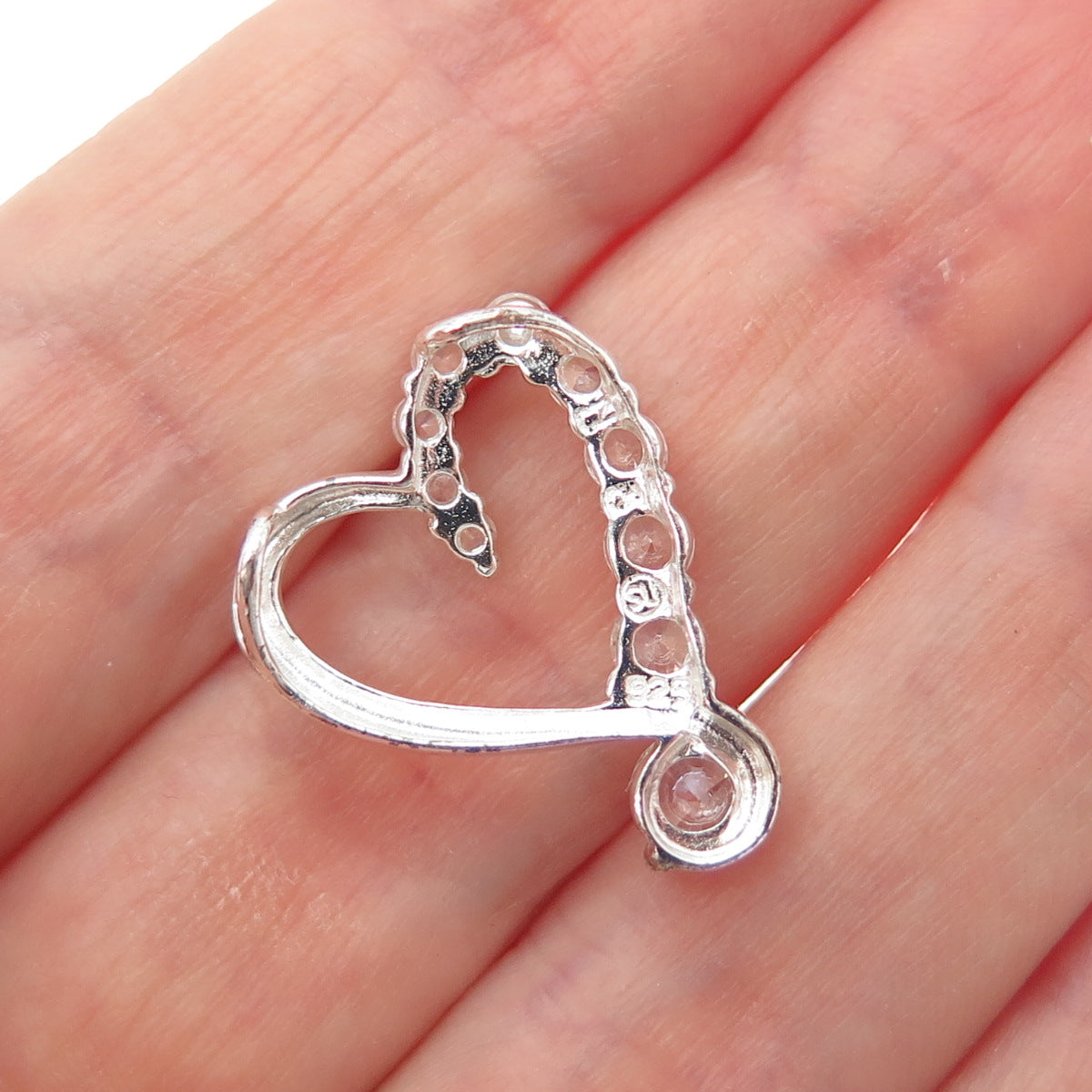 925 Sterling Silver Graduated Round-Cut C Z Heart Minimalist Slide Pendant