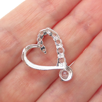 925 Sterling Silver Graduated Round-Cut C Z Heart Minimalist Slide Pendant
