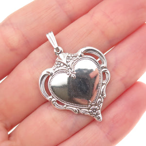 Towle 925 Sterling Silver Vintage 1976 Floral Heart Charm Pendant