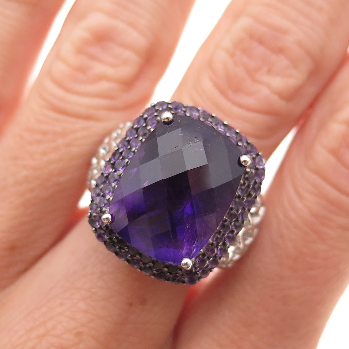 925 Sterling Silver Vintage Real Amethyst Ring Size 7.25