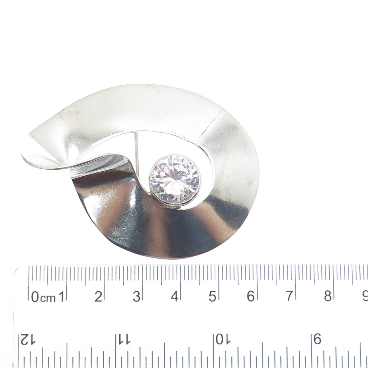 925 Sterling Silver Vintage SU Mexico Round-Cut C Z Modernist Twisted Pin Brooch