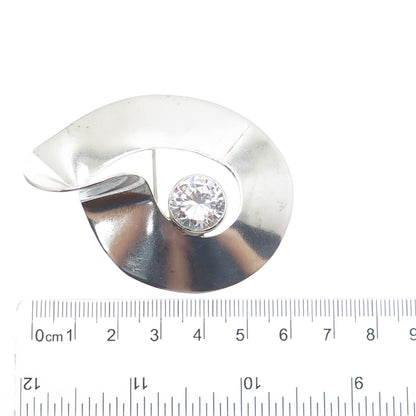 925 Sterling Silver Vintage SU Mexico Round-Cut C Z Modernist Twisted Pin Brooch
