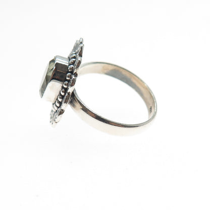 925 Sterling Silver Vintage Real Green Amethyst Swirl Oxidized Ring Size 8.25