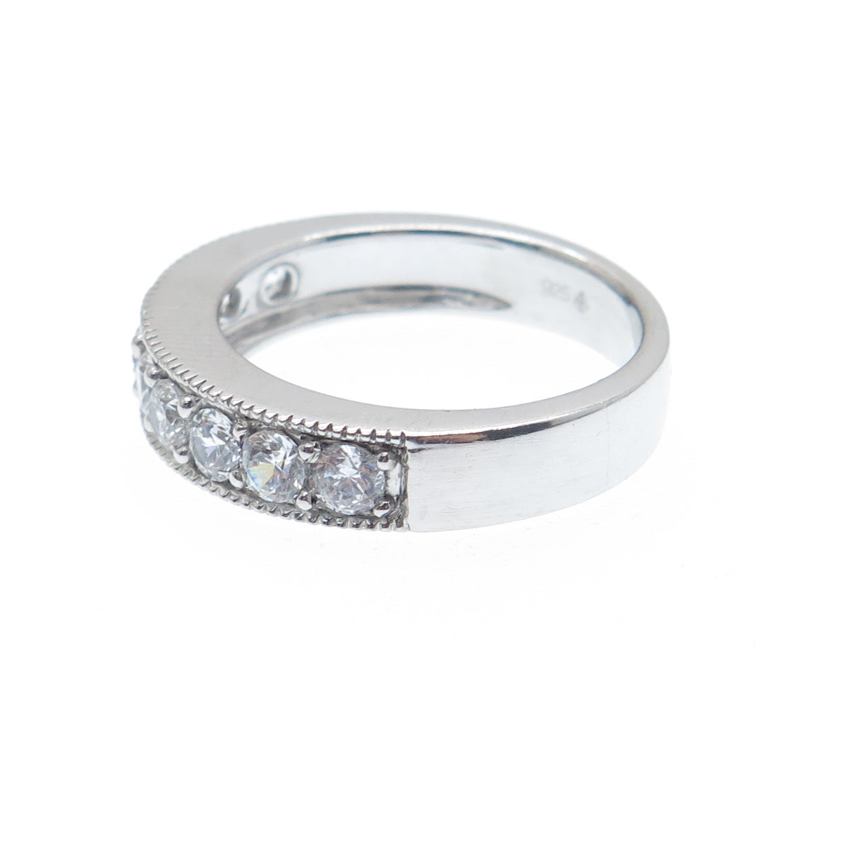 925 Sterling Silver Round-Cut C Z Half Eternity Band Ring Size 7.25