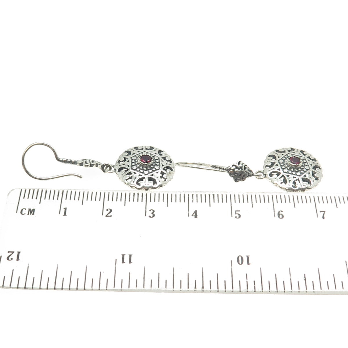 BERIA 925 Sterling Silver Pink Rhinestone Ornate Round Dangling Earrings