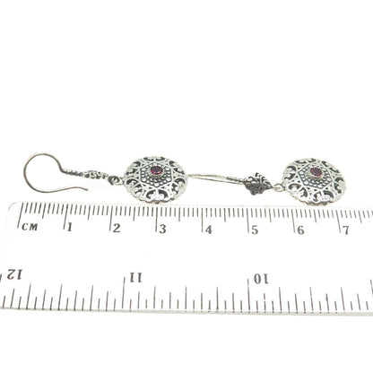 BERIA 925 Sterling Silver Pink Rhinestone Ornate Round Dangling Earrings