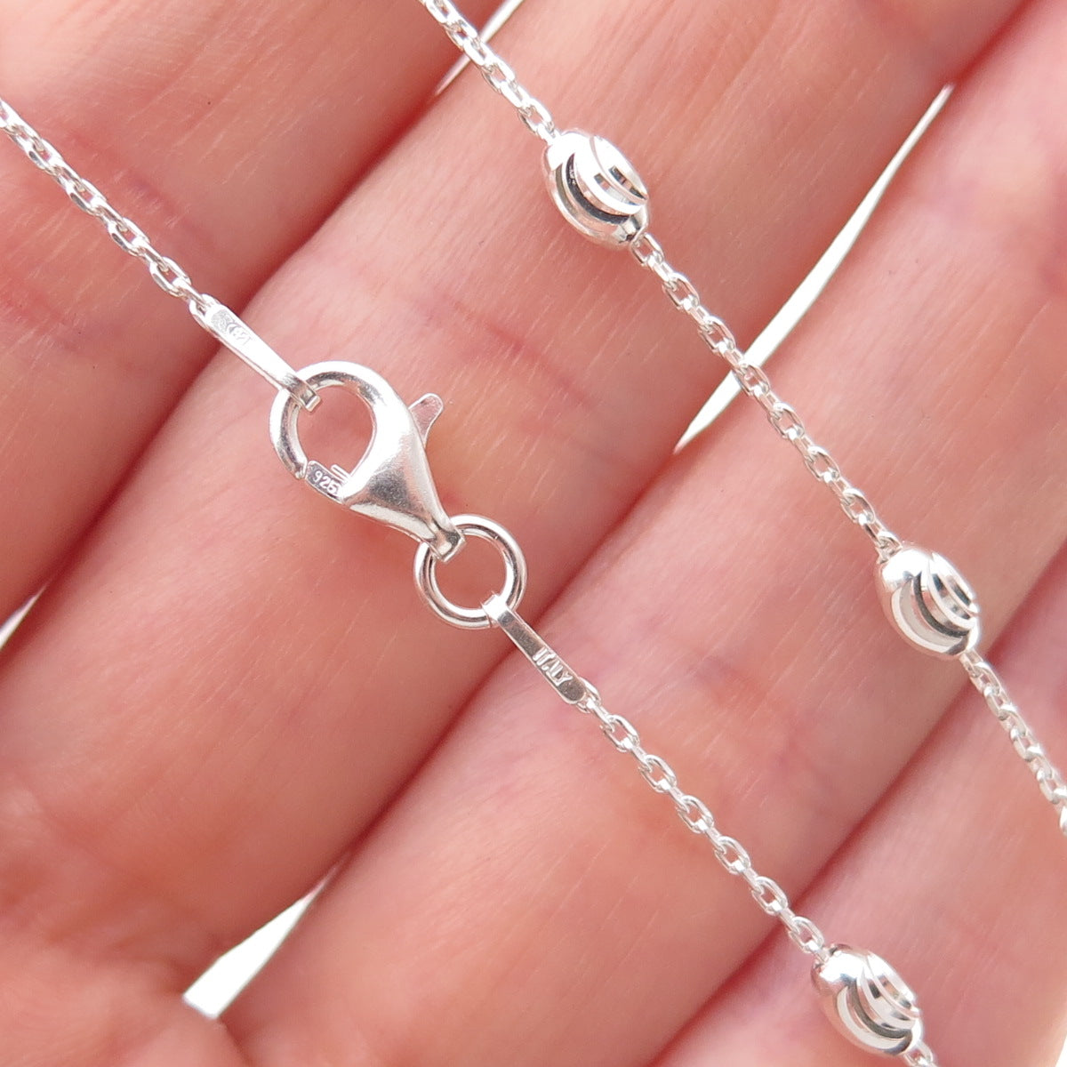 925 Sterling Silver Italy Beads By The Yard Cable Chain Necklace 24"