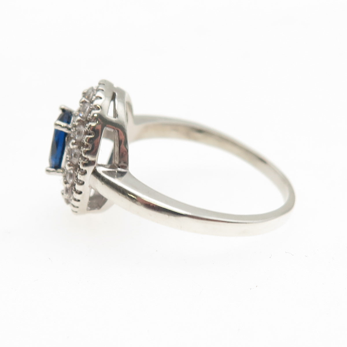 925 Sterling Silver Oval-Cut Blue & Round-Cut White C Z Ring Size 9.25