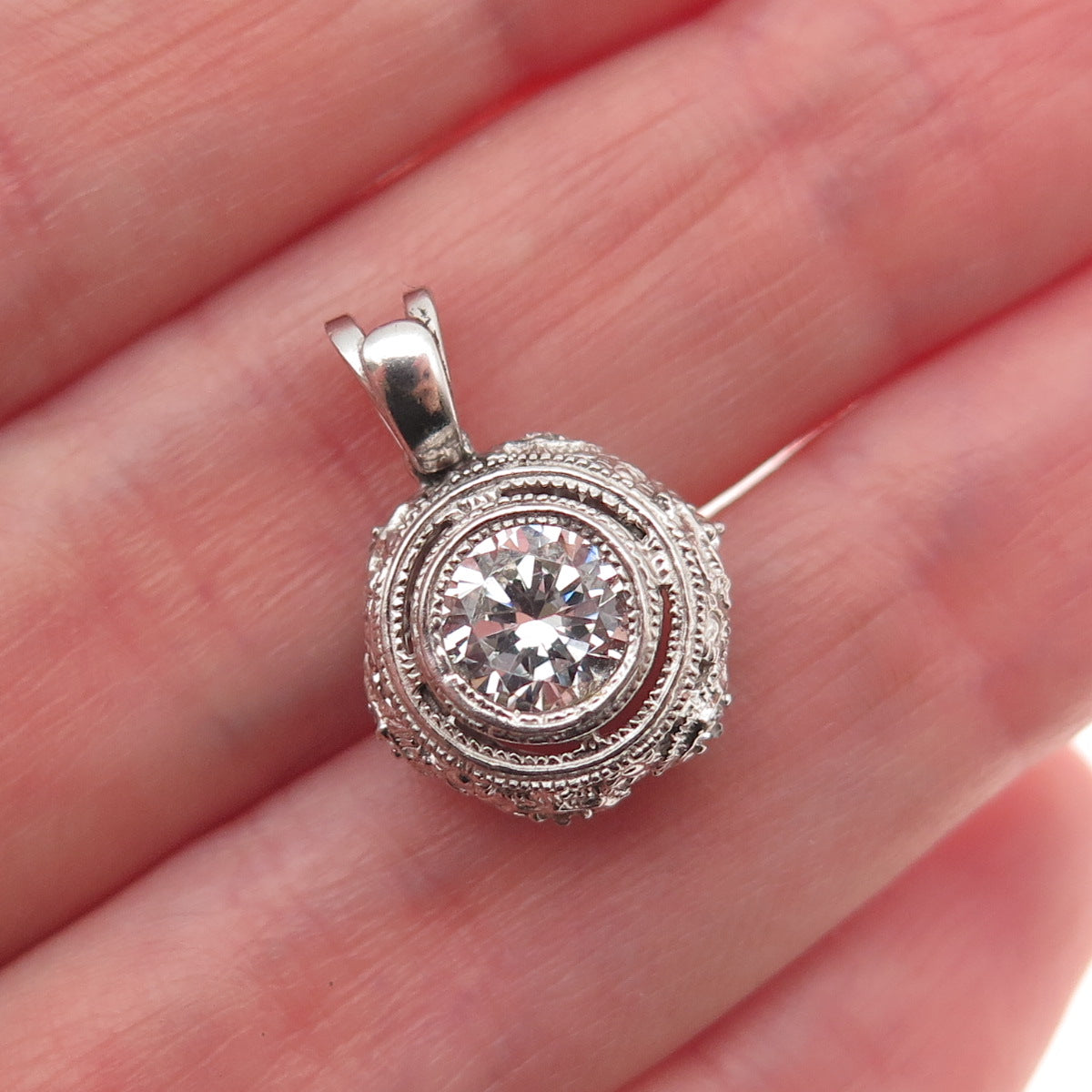 925 Sterling Silver Round-Cut C Z Mini Charm Pendant