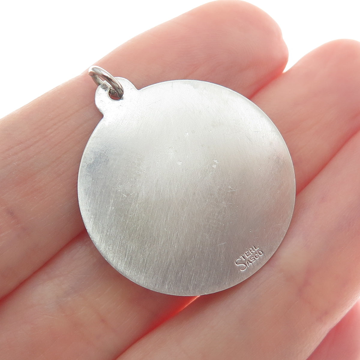 SASCO 925 Sterling Silver Vintage Cable Car Greek Key Round Tag Pendant