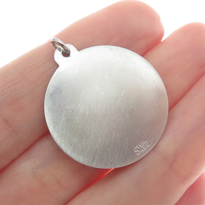 SASCO 925 Sterling Silver Vintage Cable Car Greek Key Round Tag Pendant